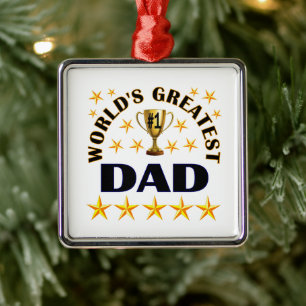 World's Greatest Dad, gold stars, Metal Ornament