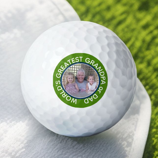 World's Greatest Dad Grandpa Photo green navy Golf Balls (Custom Golf Ball)