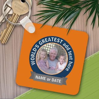 World's Greatest Dad Grandpa Photo orange blue Keychain