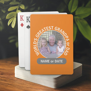 World's Greatest Dad Grandpa Photo orange grey Playing Cards