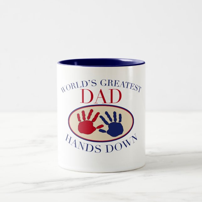 World's Greatest Dad Hands Down Two-Tone Coffee Mug (Center)