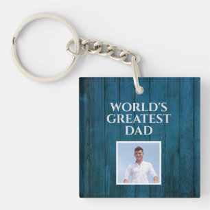 World's Greatest Dad - Photo On Rustic Blue Wood  Keychain