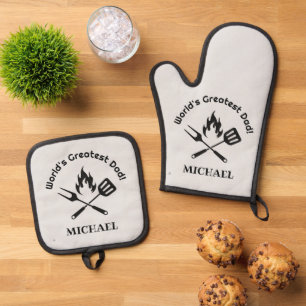 worlds greatest dad, stylish personalized grill oven mitt & pot holder set