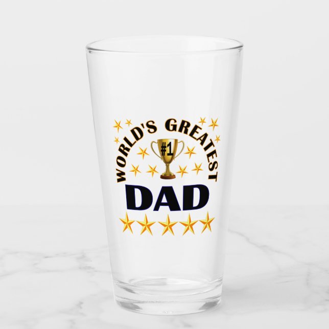 World's Greatest Dad Trophy Stars Beer Pint Glass (Front)