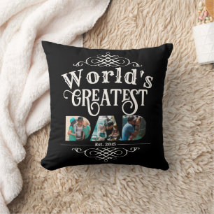 World's Greatest DAD with 3 Photo letter cutouts Throw Pillow