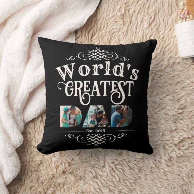 World's Greatest DAD with 3 Photo letter cutouts Throw Pillow (Blanket)
