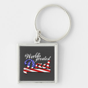 Worlds greatest dad with American flag - Dark Keychain