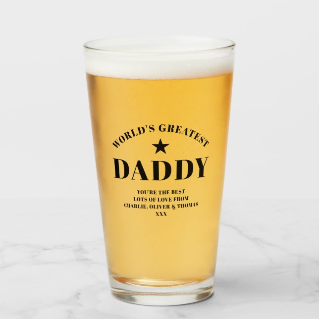 World's Greatest DADDY Black Personalized Pint Glass (Front Filled)