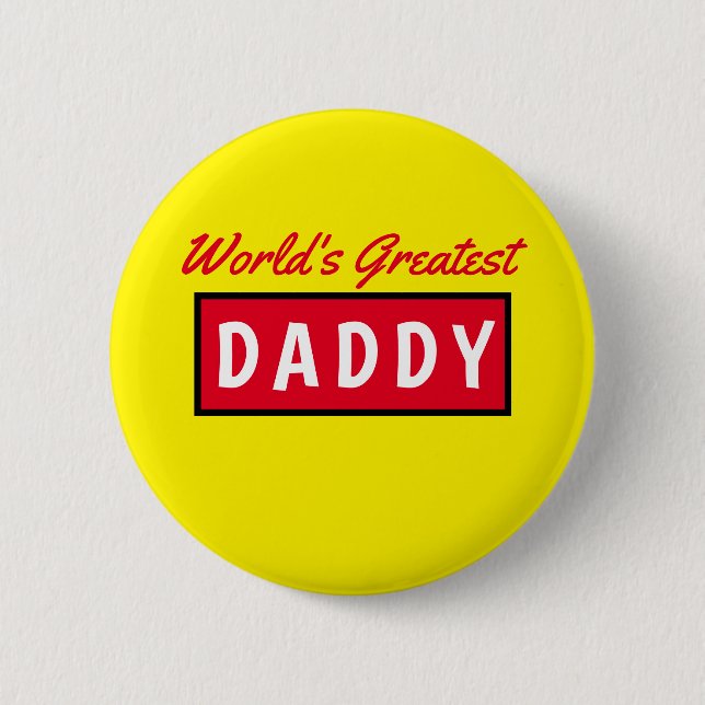 Worlds Greatest Daddy Text Yellow Fathers Day 6 Cm 2 Inch Round Button (Front)