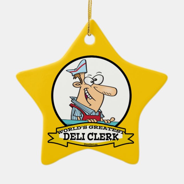 WORLDS GREATEST DELI CLERK MEN CARTOON CERAMIC ORNAMENT (Front)
