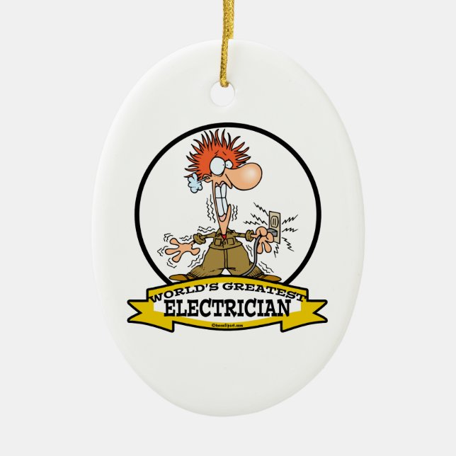WORLDS GREATEST ELECTRICIAN MEN CARTOON CERAMIC ORNAMENT (Front)