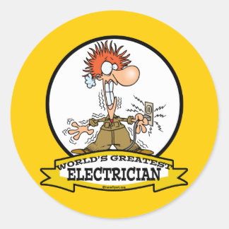 WORLDS GREATEST ELECTRICIAN MEN CARTOON CLASSIC ROUND STICKER