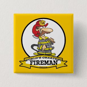 WORLDS GREATEST FIREMAN II MEN CARTOON 2 INCH SQUARE BUTTON