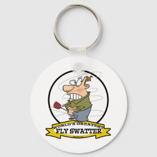 WORLDS GREATEST FLY SWATTER MEN CARTOON KEYCHAIN