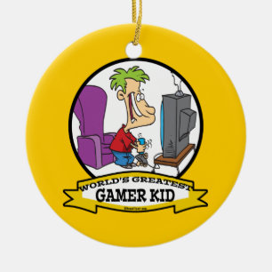 WORLDS GREATEST GAMER KID CARTOON CERAMIC ORNAMENT