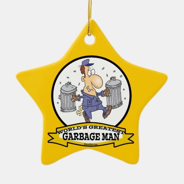 WORLDS GREATEST GARBAGE MAN CARTOON CERAMIC ORNAMENT (Front)
