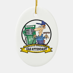 WORLDS GREATEST GAS ATTENDANT II CARTOON CERAMIC ORNAMENT