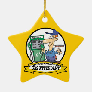 WORLDS GREATEST GAS ATTENDANT II CARTOON CERAMIC ORNAMENT
