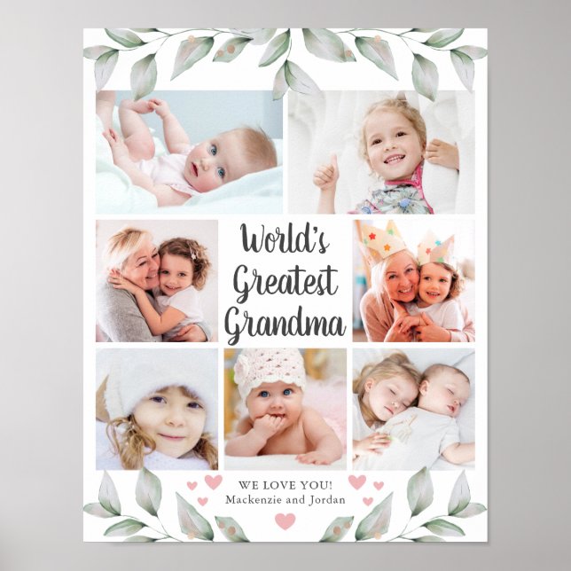 WORLD'S GREATEST GRANDMA 7 Photo Collage Greenery Poster (Front)