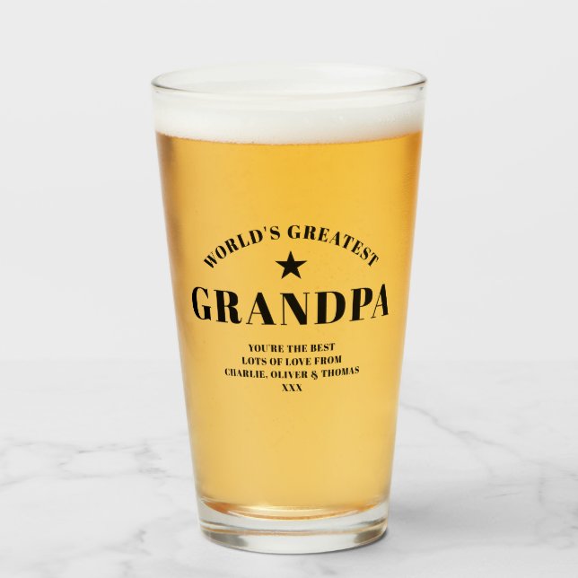 World's Greatest GRANDPA Black Personalized Pint Glass (Front Filled)