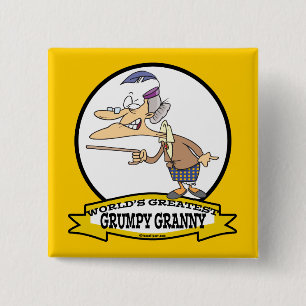 WORLDS GREATEST GRUMPY GRANNY CARTOON 2 INCH SQUARE BUTTON