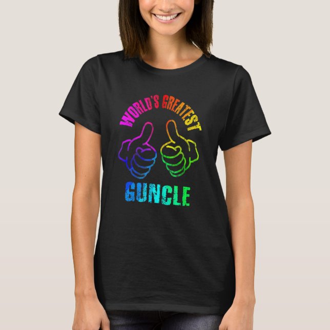 World's Greatest Guncle Rainbow Colors DISTRESSED T-Shirt (Front)