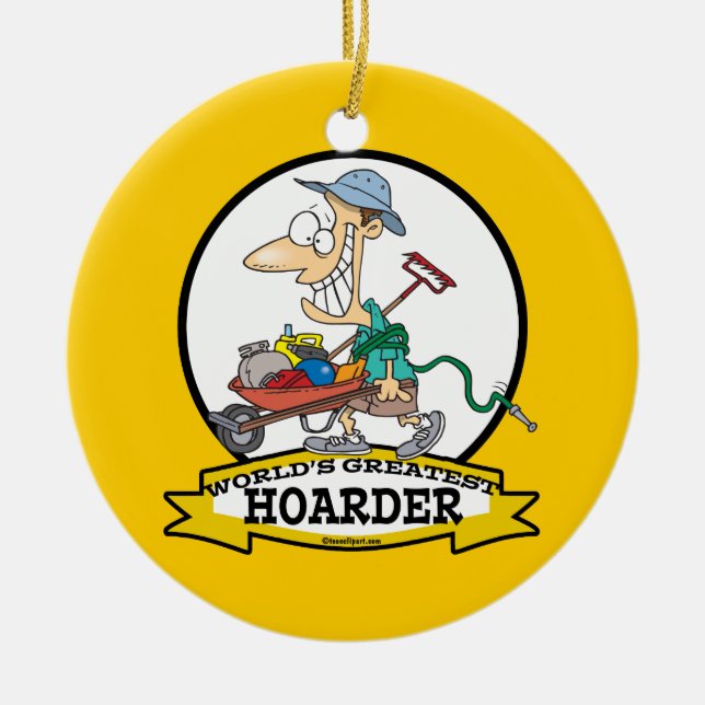 WORLDS GREATEST HOARDER MEN CARTOON CERAMIC ORNAMENT (Front)