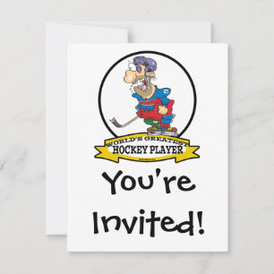 WORLDS GREATEST HOCKEY PLAYER MEN CARTOON INVITATION