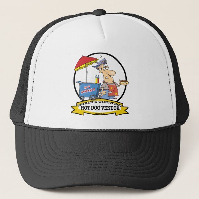 WORLDS GREATEST HOT DOG VENDOR MEN CARTOON TRUCKER HAT (Front)