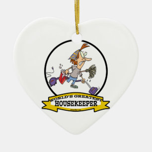 WORLDS GREATEST HOUSEKEEPER WOMEN CARTOON CERAMIC ORNAMENT