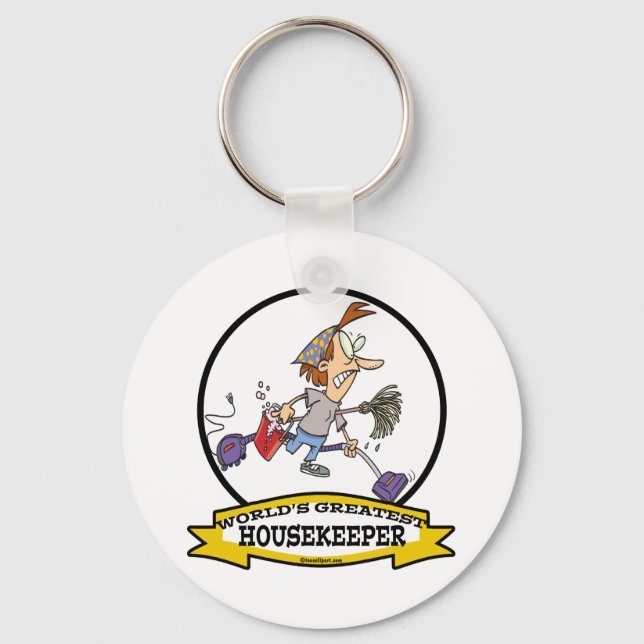 WORLDS GREATEST HOUSEKEEPER WOMEN CARTOON KEYCHAIN (Front)