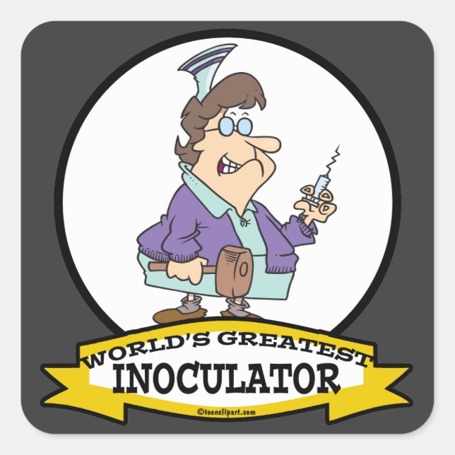WORLDS GREATEST INOCULATOR CARTOON SQUARE STICKER (Front)