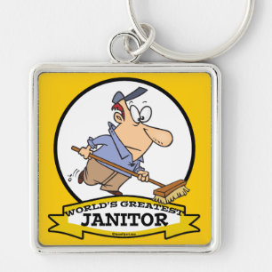 WORLDS GREATEST JANITOR II CARTOON KEYCHAIN