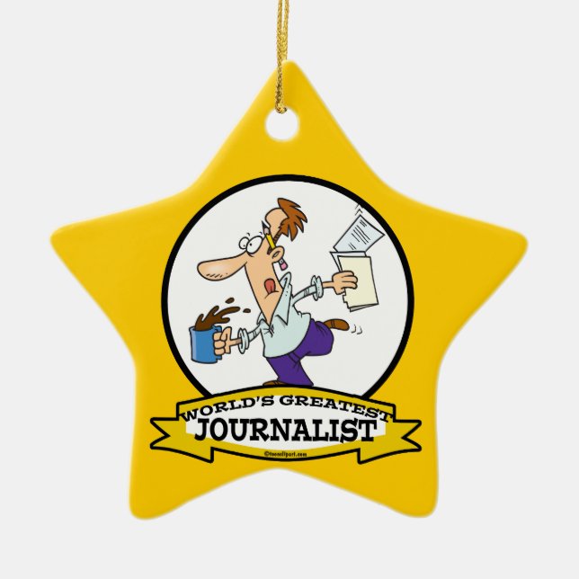 WORLDS GREATEST JOURNALIST II MEN CARTOON CERAMIC ORNAMENT (Front)
