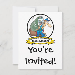 WORLDS GREATEST MAILMAN MEN CARTOON INVITATION