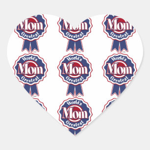 Worlds Greatest Mom Blue Ribbon Heart Sticker