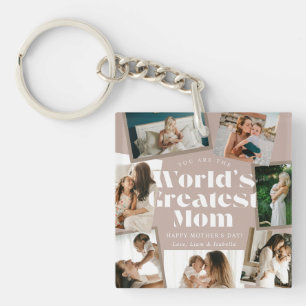 World's Greatest Mom Bold Retro 7 Photo Collage Keychain