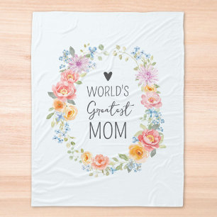 World's Greatest Mom Colorful Floral Mother's Day Fleece Blanket