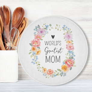 World's Greatest Mom Colourful Floral Mother's Day Cutting Board