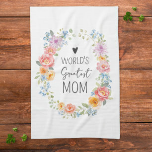 World's Greatest Mom Colourful Floral Mother's Day Kitchen Towel