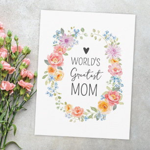 World's Greatest Mom Colourful Floral Mother's Day Postcard