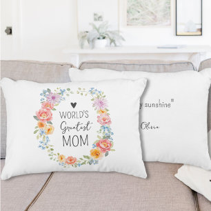 World's Greatest Mom Custom Quote Colourful Floral Accent Pillow