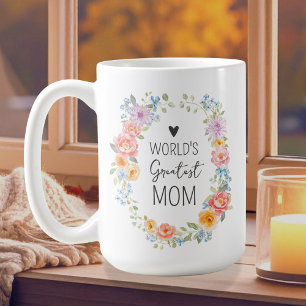 World's Greatest Mom Custom Quote Colourful Floral Coffee Mug