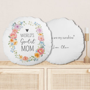 World's Greatest Mom Custom Quote Colourful Floral Round Pillow