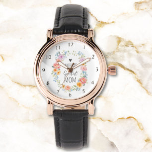 World's Greatest Mom Custom Quote Colourful Floral Watch
