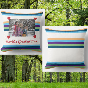 World's Greatest Mom Love Photo Colour Bands Make Throw Pillow