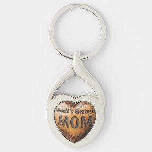 World's Greatest Mom Metal Twisted Heart Keychain