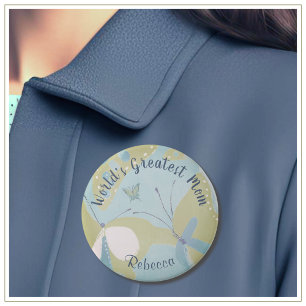 World's Greatest Mom Mixed Media Floral 3 Inch Round Button
