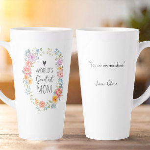 World's Greatest Mom Personalized Quote Floral Latte Mug