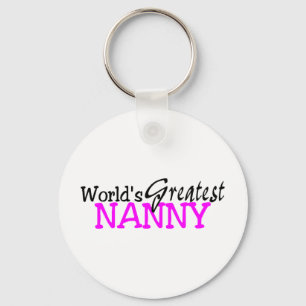 Worlds Greatest Nanny Pink Black Keychain